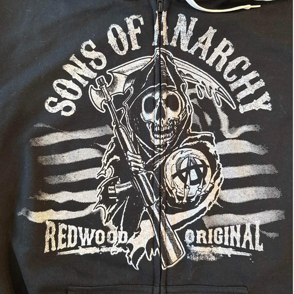 Sons of Anarchy 2014 Zip Up Hoodie XL Redwood Original Reaper Skull Biker Grunge